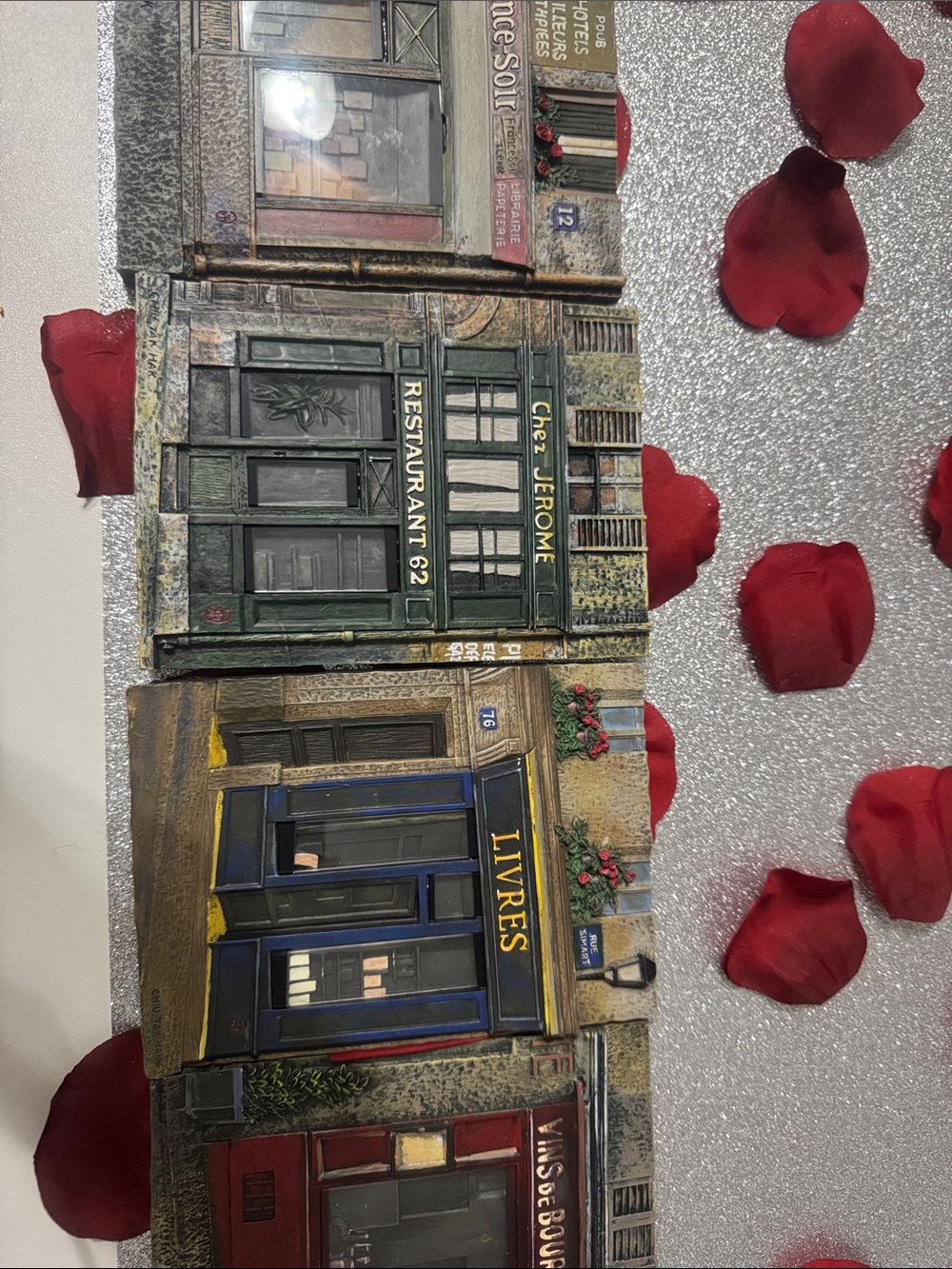 Decorative Parisian Shopfront Wall Art Set - Green, Blue, Red. Set of 4